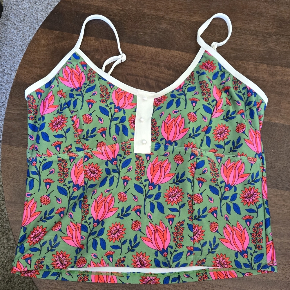 Lime Ricki Swim Tankini Pearl Buttons